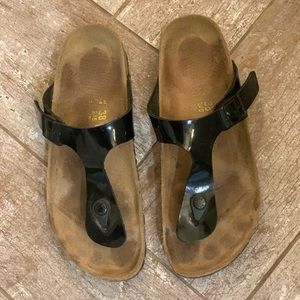 Birkenstock Gizeh Black Patent Thong Sandal / 38